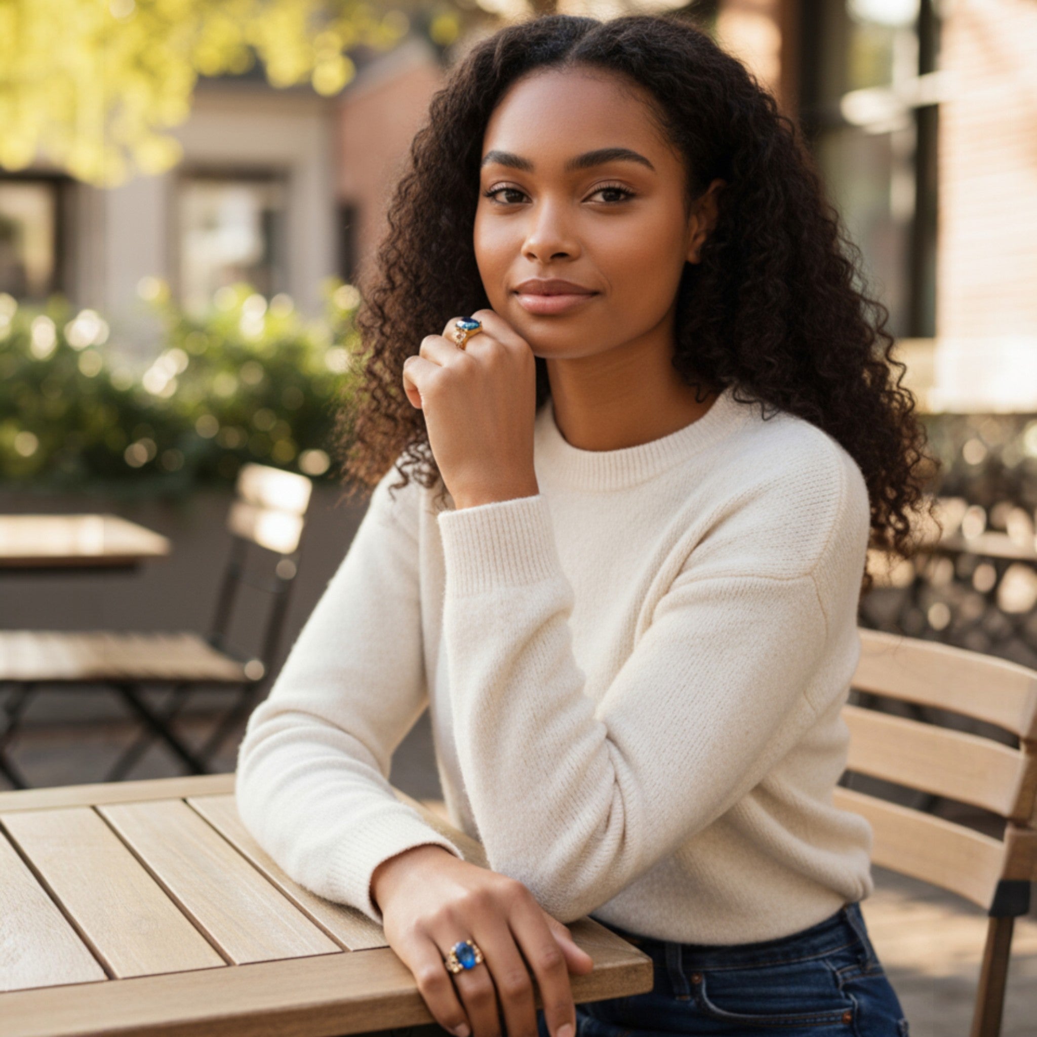 blue gemstone and Gold Ring 