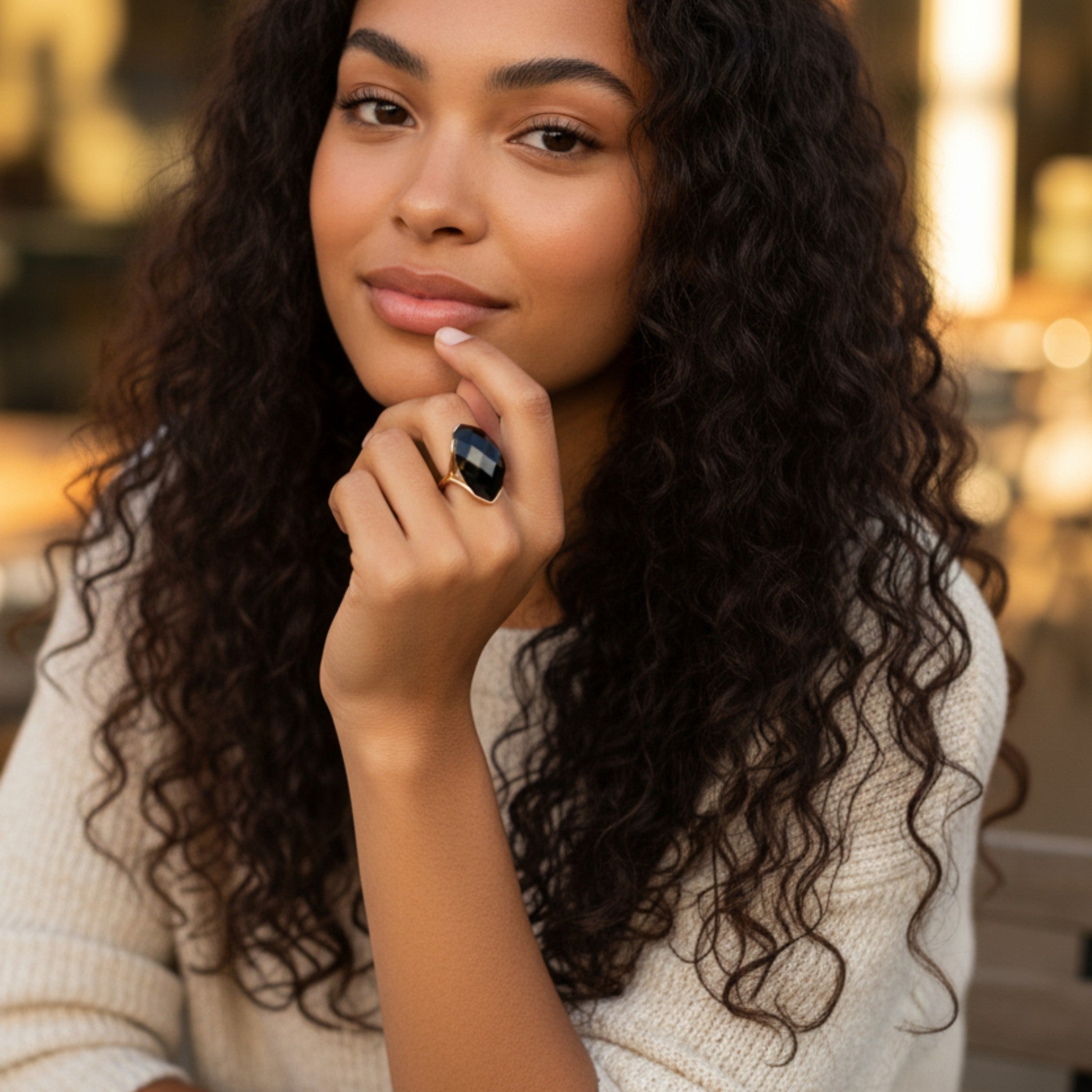 Gold and black stone Ring 